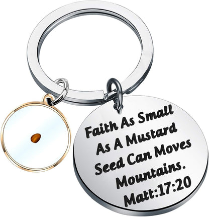 Religious Jewelry Mustard Seed Faith Gifts Faith as Small as a Mustard Seed Can Moves Keychain