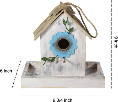 Bird Feeder House for outside Hanging, Wooden Birdhouse Bluebird House Feeder Handcrafted Hut