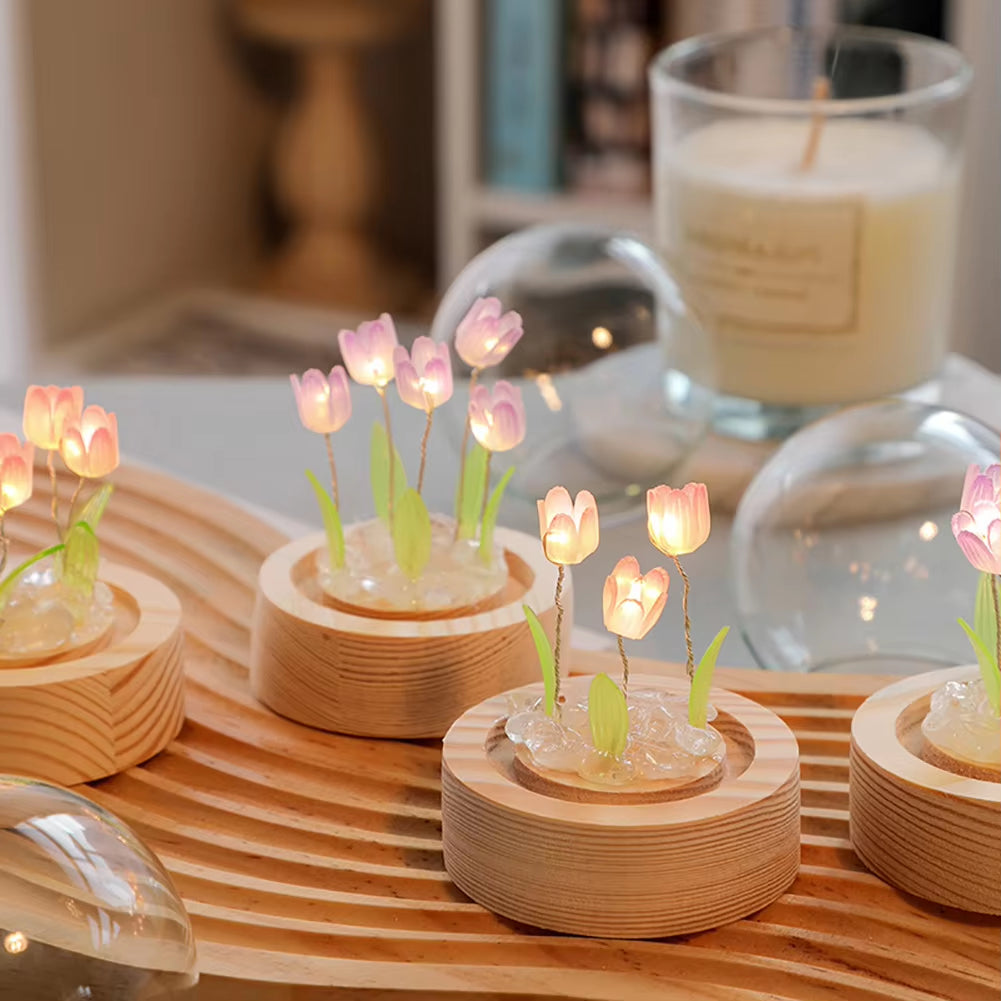 Tulip Night Light Cute Bedroom Room Decor Floral Lamp Valentines Day Gift Lampara Tulipanes Girlfriend DIY Material Handmade