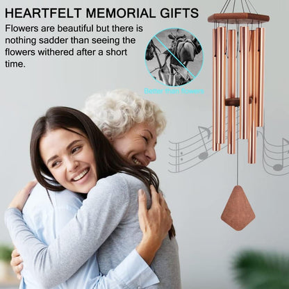 Wind Chimes Outdoor Large Deep Tone, 44 Inch Sympathy Wind Chime Outdoor, Memorial Wind-Chime with 6 Tuned Tubes, Elegant Chime for Garden, Patio, Balcony and Home Decor, Rose Gold