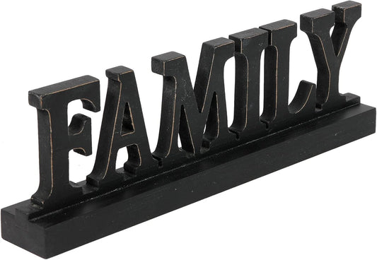 Farmhouse Distressed Black Wood Family Sign for Tabletop 16", Handmade Rustic Family Signs for Home Decor, Decorative Christmas Signs, Thanksgiving Signs for Shelf Fireplace Living Room Bedroom