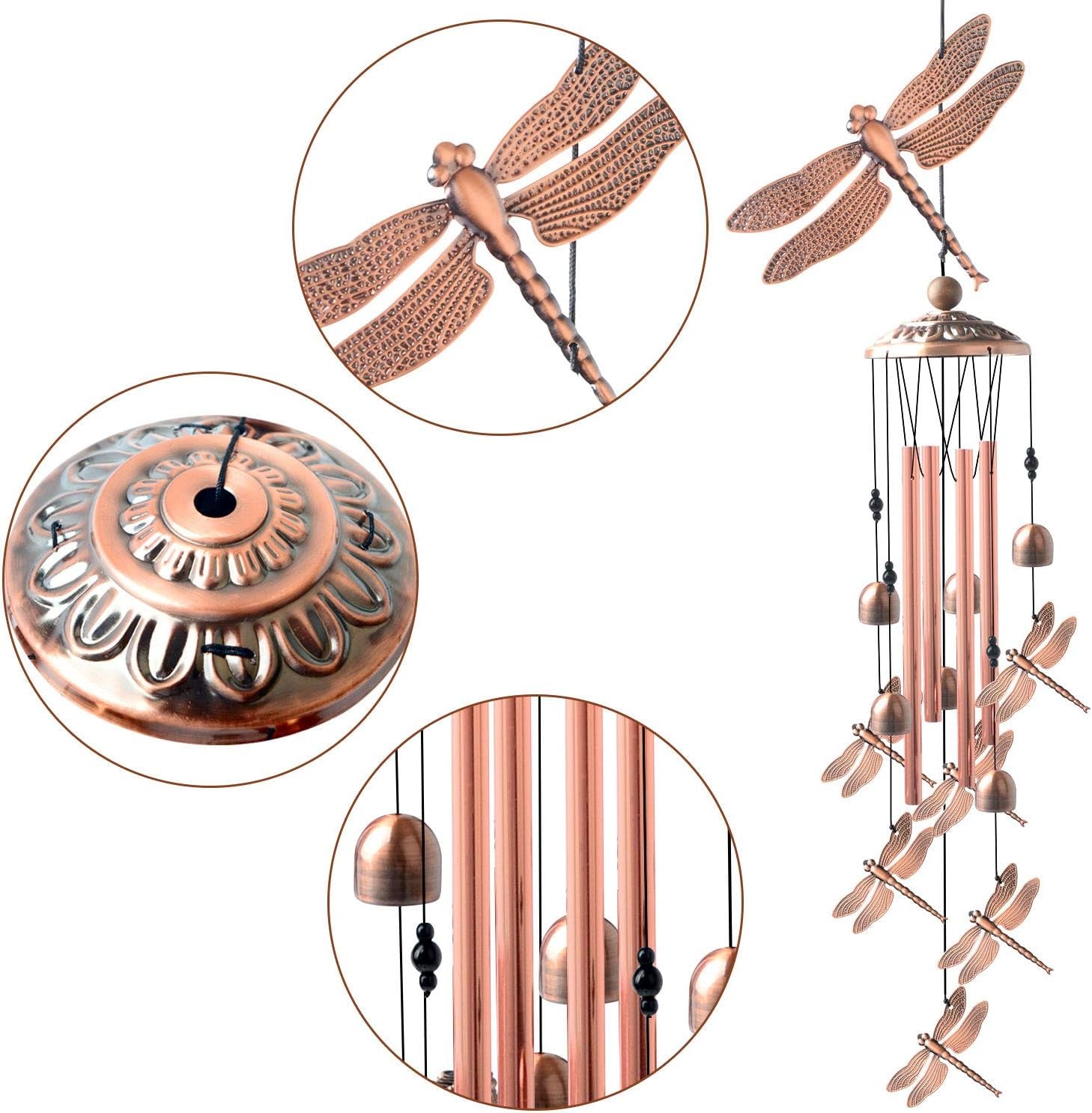 Dragonfly Wind Chimes, Wind Chimes Outdoor, Garden Decor, Garden Gifts, Gifts for Mom,Memorial Wind Chimes Copper Wind Chimes Indoor/Outdoor Waterproof