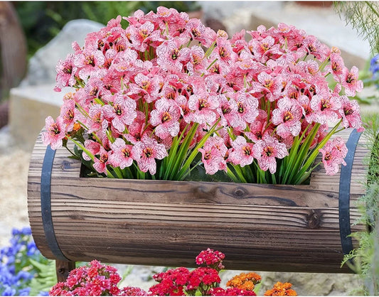 24 Pcs Artificial Flowers, Fake Plastic Flowers Faux Plant for Outdoors Spring Garden Decoration (Pink)