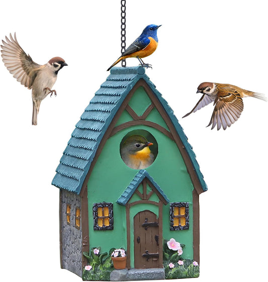 Bird House for Outside, Resting Place for Birds, Hanging Natural Bird Nest, Bluebird House Handcrafted Hut - Green