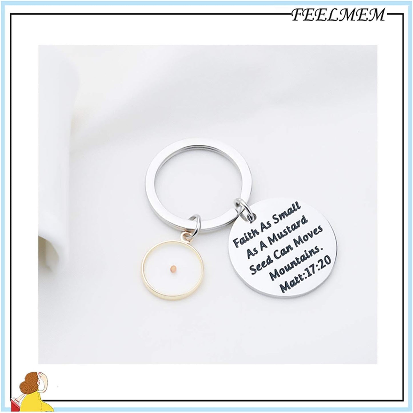 Religious Jewelry Mustard Seed Faith Gifts Faith as Small as a Mustard Seed Can Moves Keychain