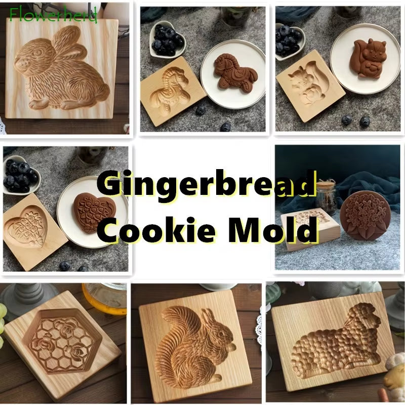 Cookie Mold Cutter Wooden Gingerbread Mold Cookie Cutter Mold Press 3D Cake Embossing Baking Mold Tools Biscuit Provance Cookie