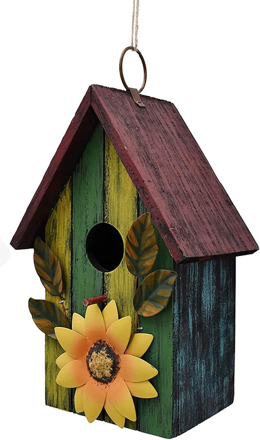 Wood Bird House for Outside, Hanging Bluebird House Nest Box Garden Patio Outdoor Decorative Bird House Vintage Rustic Wooden Birdhouse Bird Box for Finch Wren Chickadee Cardinals