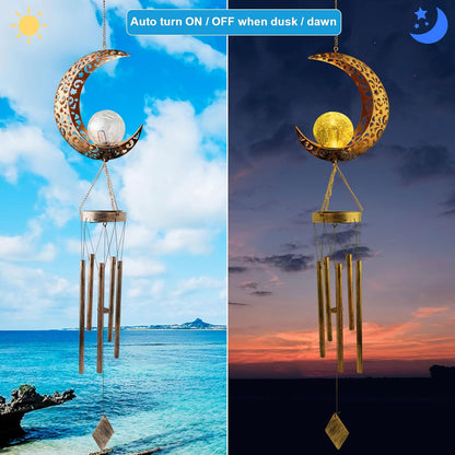 Moon Wind Chimes, Solar Wind Chimes Outdoor, Mothers Gifts, Gifts for Mom, Gifts for Women, Gifts for Grandma, Garden Courty Ard Lawn Decor, Thanksgiving Gifts, Moon Decor