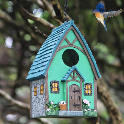 Bird House for Outside, Resting Place for Birds, Hanging Natural Bird Nest, Bluebird House Handcrafted Hut - Green