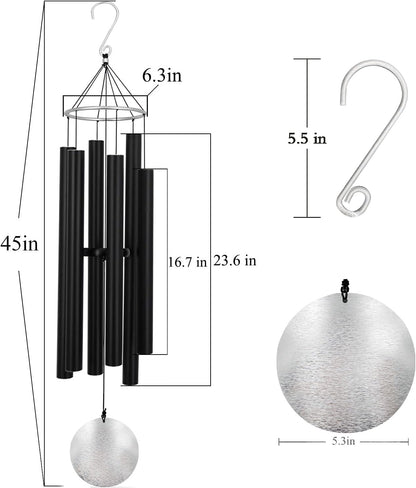 Outdoor Deep Tone,45Inch Sympathy Wind Chimes for outside with 6 Tubes Tuned Relaxing Melody,Memorial Wind Chimes Large for Mom,Garden Decor,Black