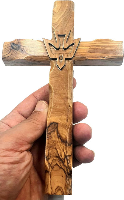 Wall Hanging Hand Carved Olive Wood Dove Christian Cross Jerusalem Holy Spirit & Certificate for Bedroom Kids Room Wall Decor Christmas New Year Wedding Birthday | 20Cm / 7.8" | CRS019