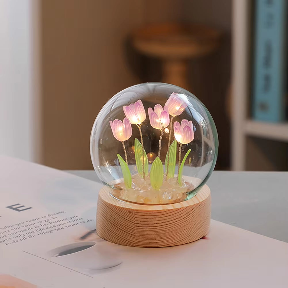 Tulip Night Light Cute Bedroom Room Decor Floral Lamp Valentines Day Gift Lampara Tulipanes Girlfriend DIY Material Handmade