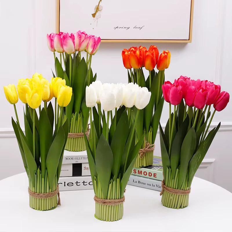 12PCS Artificial Tulip Flowers Arrangement Fake Flowers Spring Flowers Wall Decor Table Wedding Centerpieces