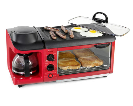 Retro 3-In-1 Family Size Electric Breakfast Station, Coffeemaker, Griddle, Toaster Oven, Aqua