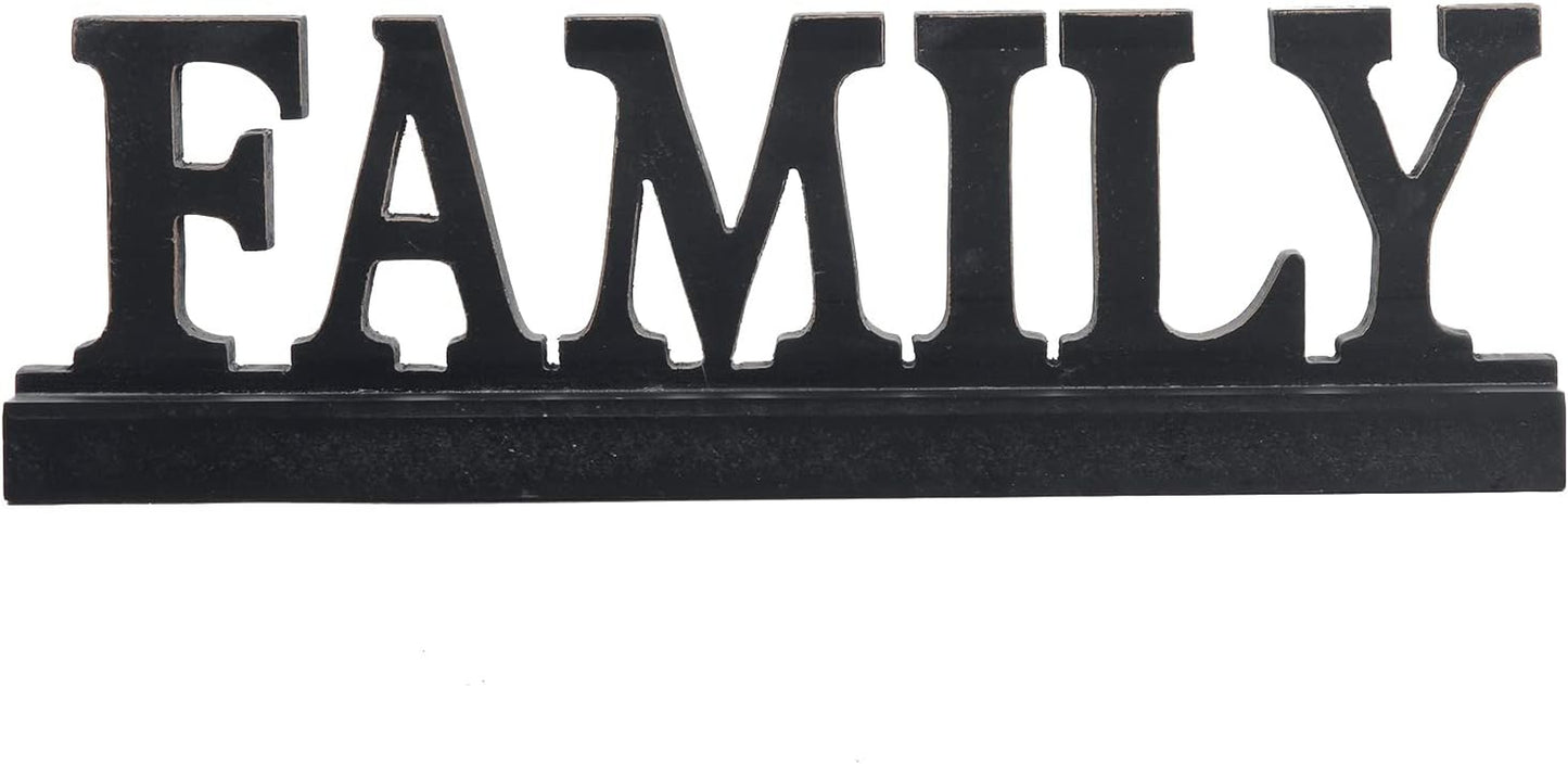 Farmhouse Distressed Black Wood Family Sign for Tabletop 16", Handmade Rustic Family Signs for Home Decor, Decorative Christmas Signs, Thanksgiving Signs for Shelf Fireplace Living Room Bedroom