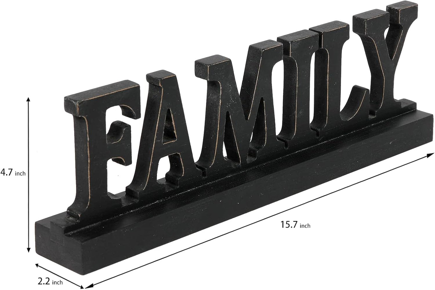 Farmhouse Distressed Black Wood Family Sign for Tabletop 16", Handmade Rustic Family Signs for Home Decor, Decorative Christmas Signs, Thanksgiving Signs for Shelf Fireplace Living Room Bedroom