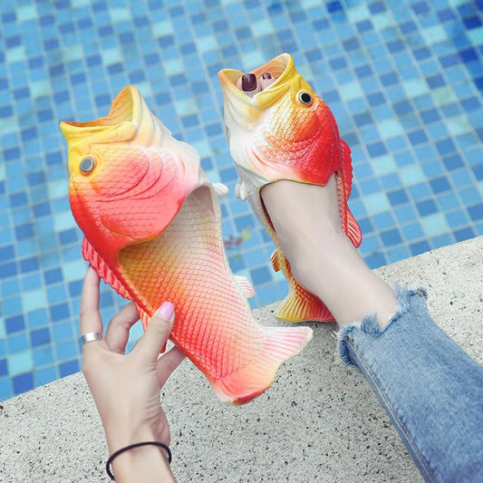 Stylish Fish Slippers for Women 2024 New Unique Design Family Beach Shoes Ladies Comfortable and Cool Flip Flips