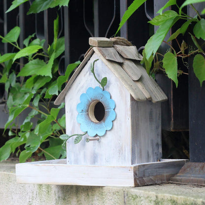 Bird Feeder House for outside Hanging, Wooden Birdhouse Bluebird House Feeder Handcrafted Hut