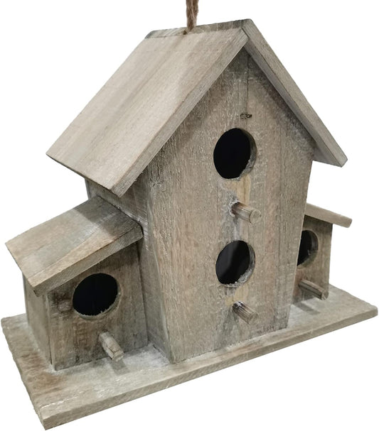 Bird House for Outdoor with Pole Garden Decor Hanging Birdhouses Weatherproof Birdnest for outside Bluebird, Finch, Wren, Chickadee, Wild Birds Big Size Wooden Bighouse