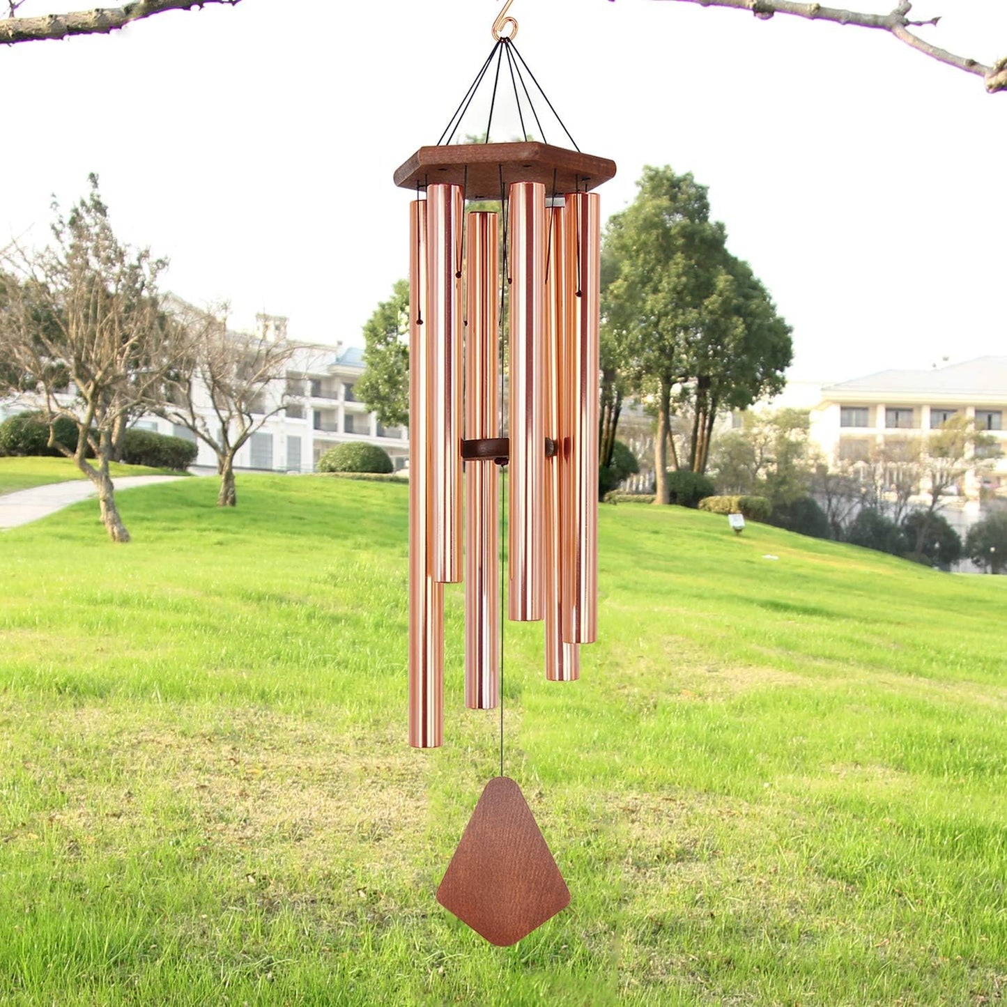 Wind Chimes Outdoor Large Deep Tone, 44 Inch Sympathy Wind Chime Outdoor, Memorial Wind-Chime with 6 Tuned Tubes, Elegant Chime for Garden, Patio, Balcony and Home Decor, Rose Gold