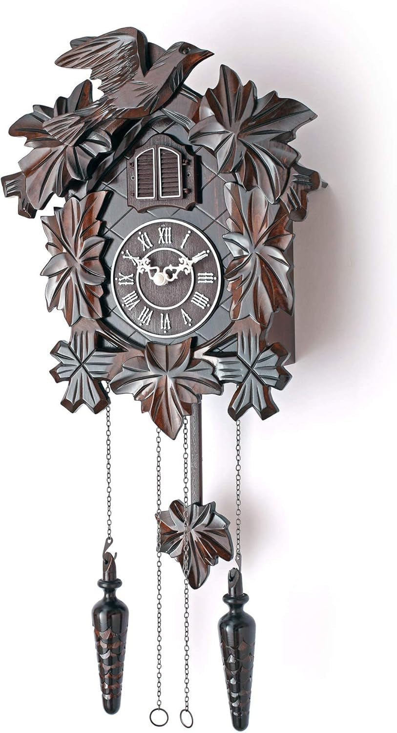 Cuсkoo Cloсk with Night Mode, Hand Carved Birds, Weights and Swinging Pendulum (Brown, 20" Size)