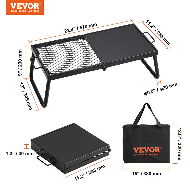 VEVOR Folding Campfire Grill, Heavy Duty Steel Mesh Grate, 22.4" Portable Camping Grates over Fire Pit, Camp Fire Cooking Equipment with Legs Carrying Bag, Grilling Rack for Outdoor Open Flame Cooking