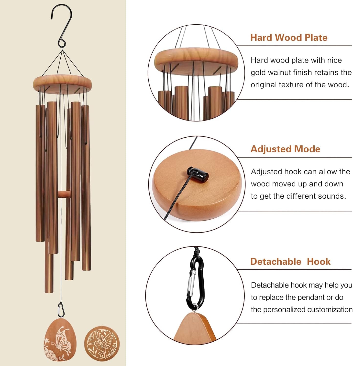 Large Wind Chimes outside Deep Tone,41 Inch Memorial Wind Chimes Outdoor Clearance,Hummingbird/Butterfly Wind Chimes, for Friends and Families, Outdoor for Yard,Patio and Garden (Bronzed)