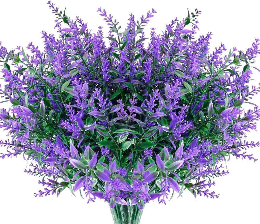 Artificial Flowers Lavender 8 Bundles,Fake Flowers Lavender, Plastic Flowers Artificial for Decoration,Wedding,Garden,Patio,Purple