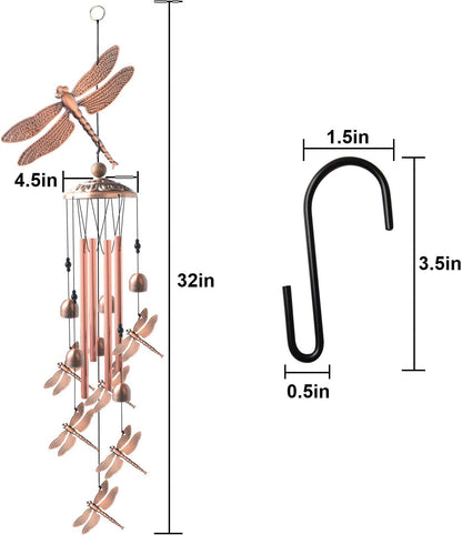 Dragonfly Wind Chimes, Wind Chimes Outdoor, Garden Decor, Garden Gifts, Gifts for Mom,Memorial Wind Chimes Copper Wind Chimes Indoor/Outdoor Waterproof