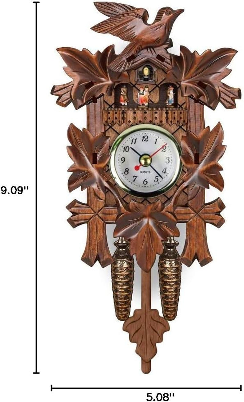 Traditional MDF Black Forest Style Cuckoo Clock with Swinging Pendulum - No Coo Coo Sound but Cute Decorative Wall Clock for Home Livingroom Decor (Carved Style 3)