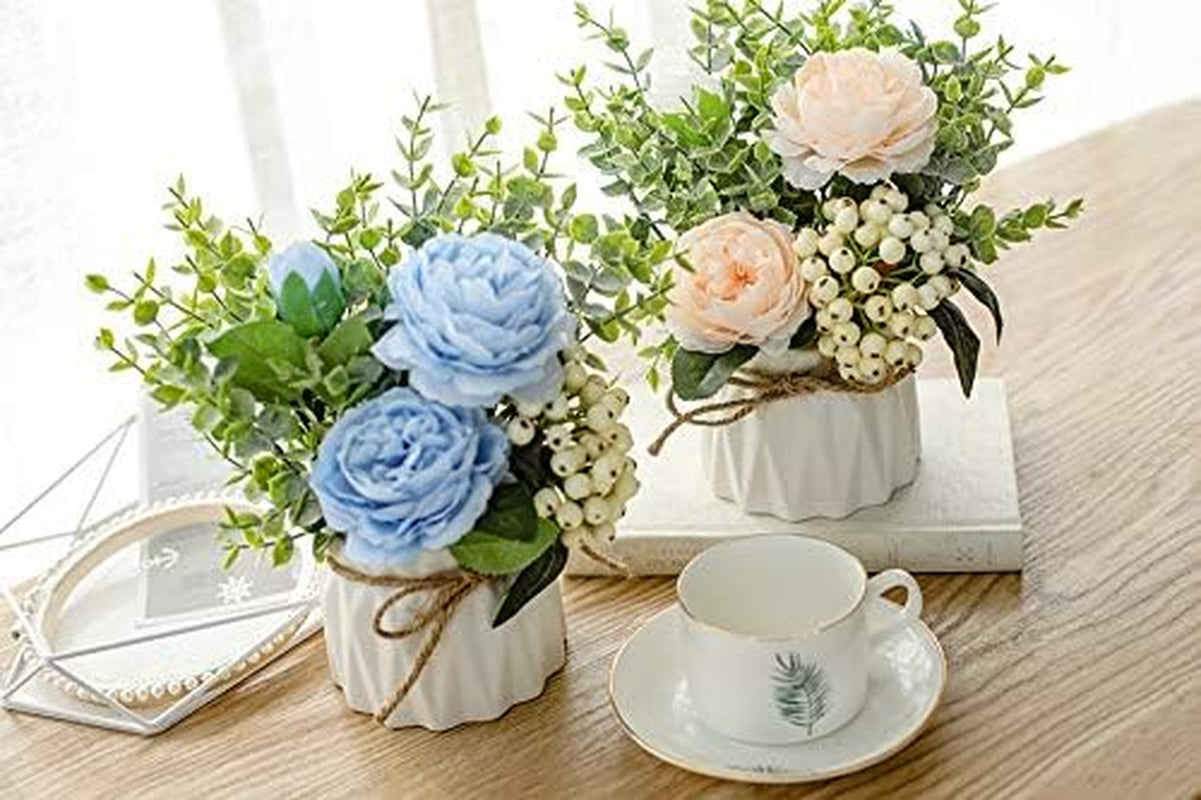 Artificial Flowers in Vase,Fake Flowers with Vase,Flower Arrangements with Vase for Flower Centerpiece Table Decorations,Small Flower Arrangement for Home Office Decoration(Champagne)