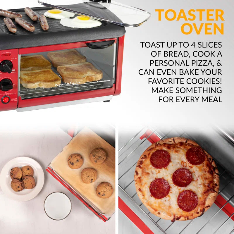 Retro 3-In-1 Family Size Electric Breakfast Station, Coffeemaker, Griddle, Toaster Oven, Aqua