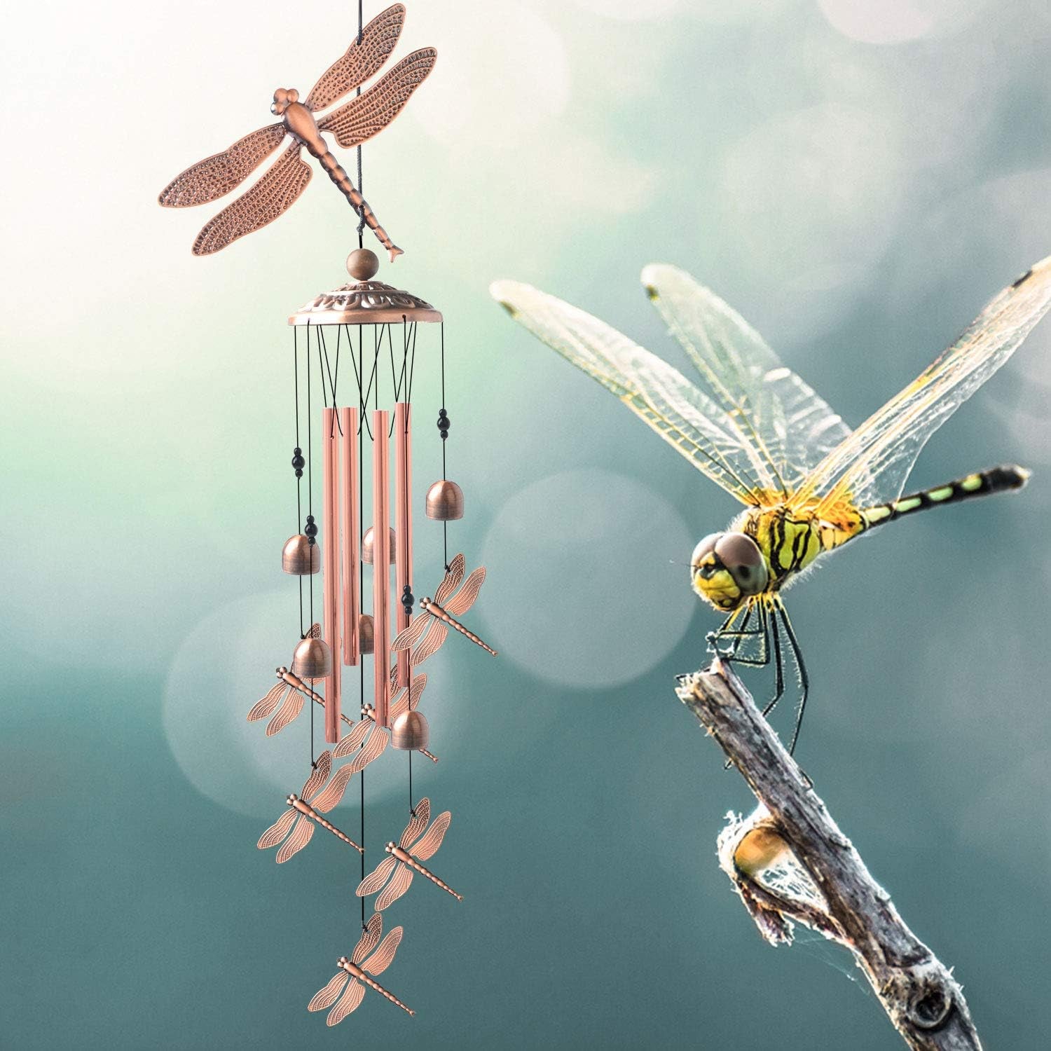 Dragonfly Wind Chimes, Wind Chimes Outdoor, Garden Decor, Garden Gifts, Gifts for Mom,Memorial Wind Chimes Copper Wind Chimes Indoor/Outdoor Waterproof