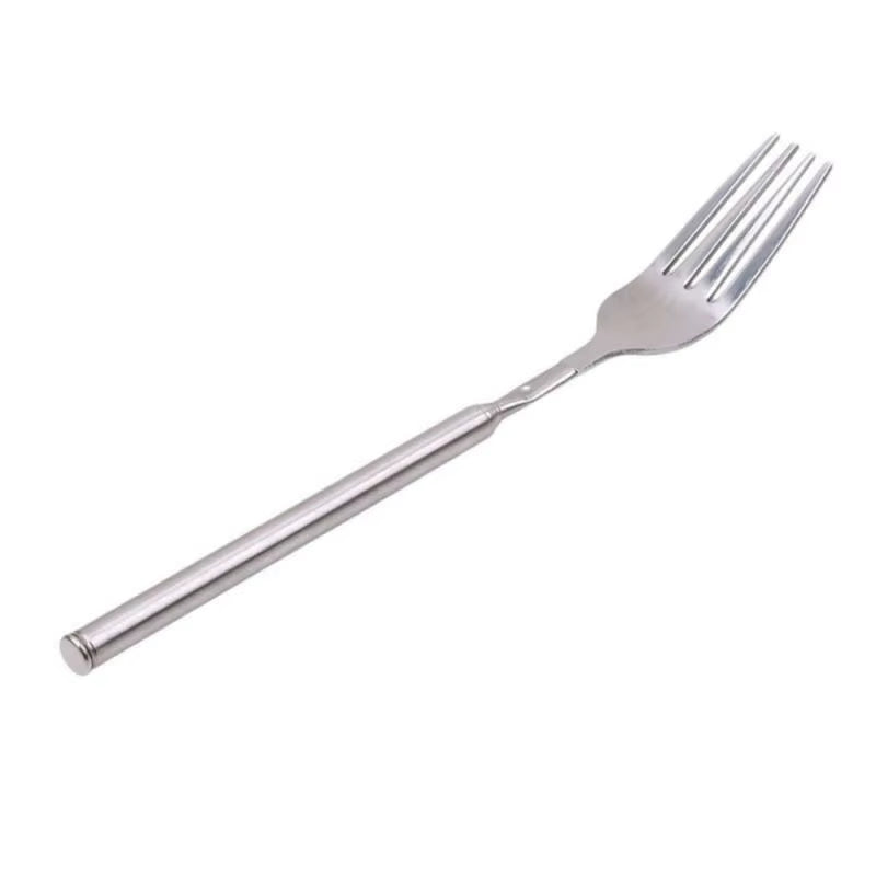 Food Fork Stainless Steel Sliver Telescopic Food Fork Long Cutlery Fork Extendable Dinner Fruit Dessert Fork Kitchen Tool