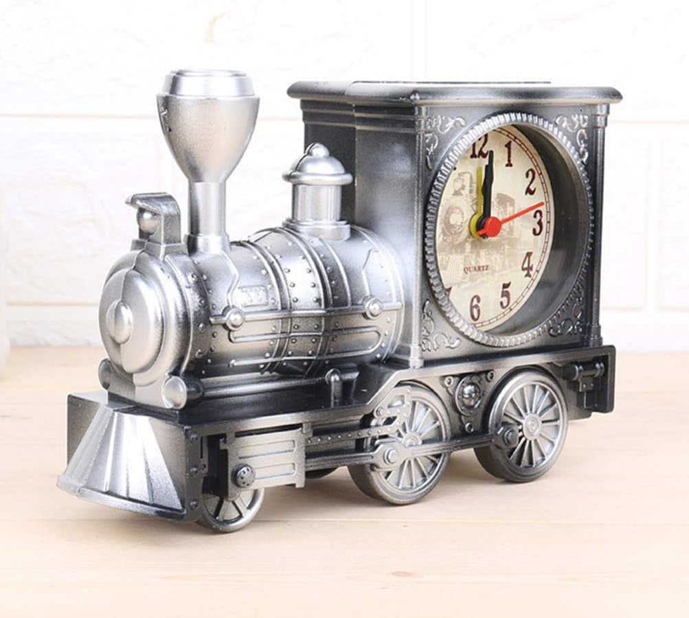 Silver Retro Train Clock Model Train Locomotive Clock Table Time Clock Steampunk Decoration Home Office Shelf Train Model Time Clock