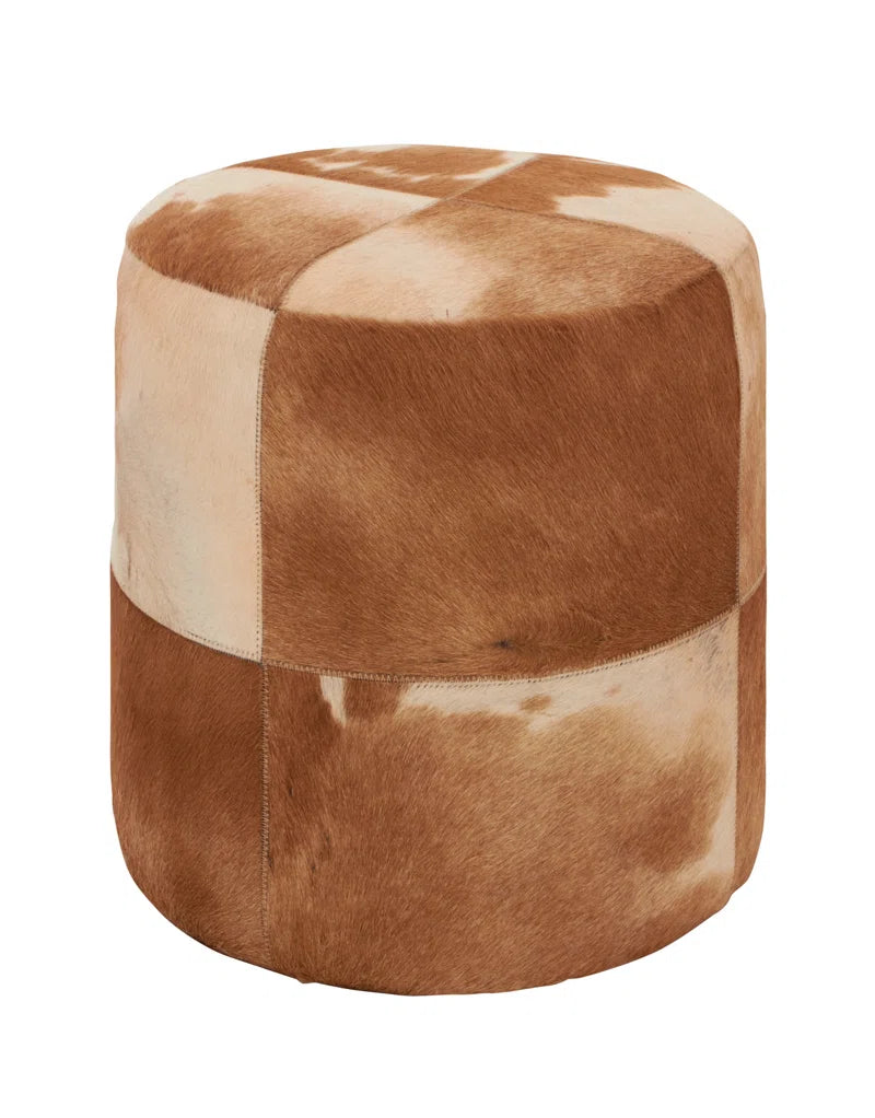 Leather Handmade Cowhide Living Room Stool with Patchwork Pattern