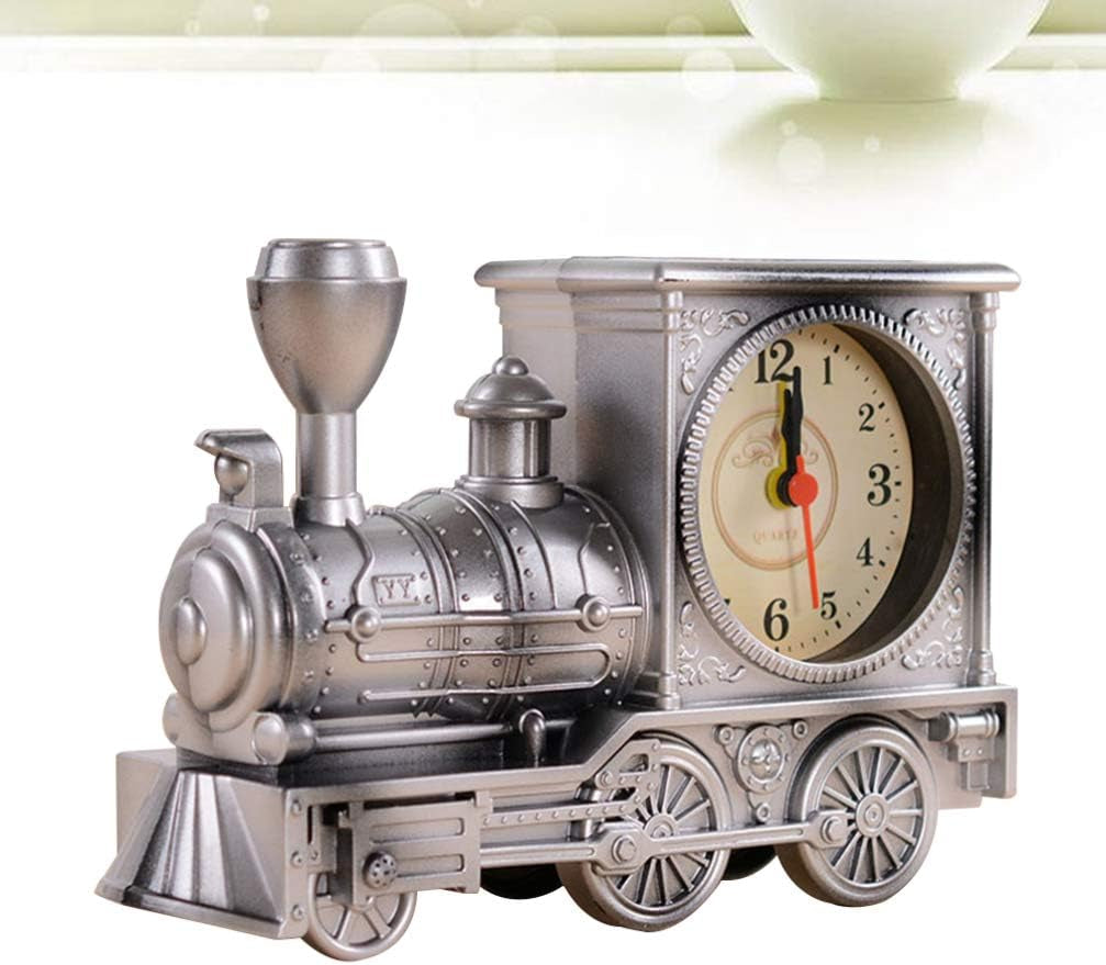 Silver Retro Train Clock Model Train Locomotive Clock Table Time Clock Steampunk Decoration Home Office Shelf Train Model Time Clock