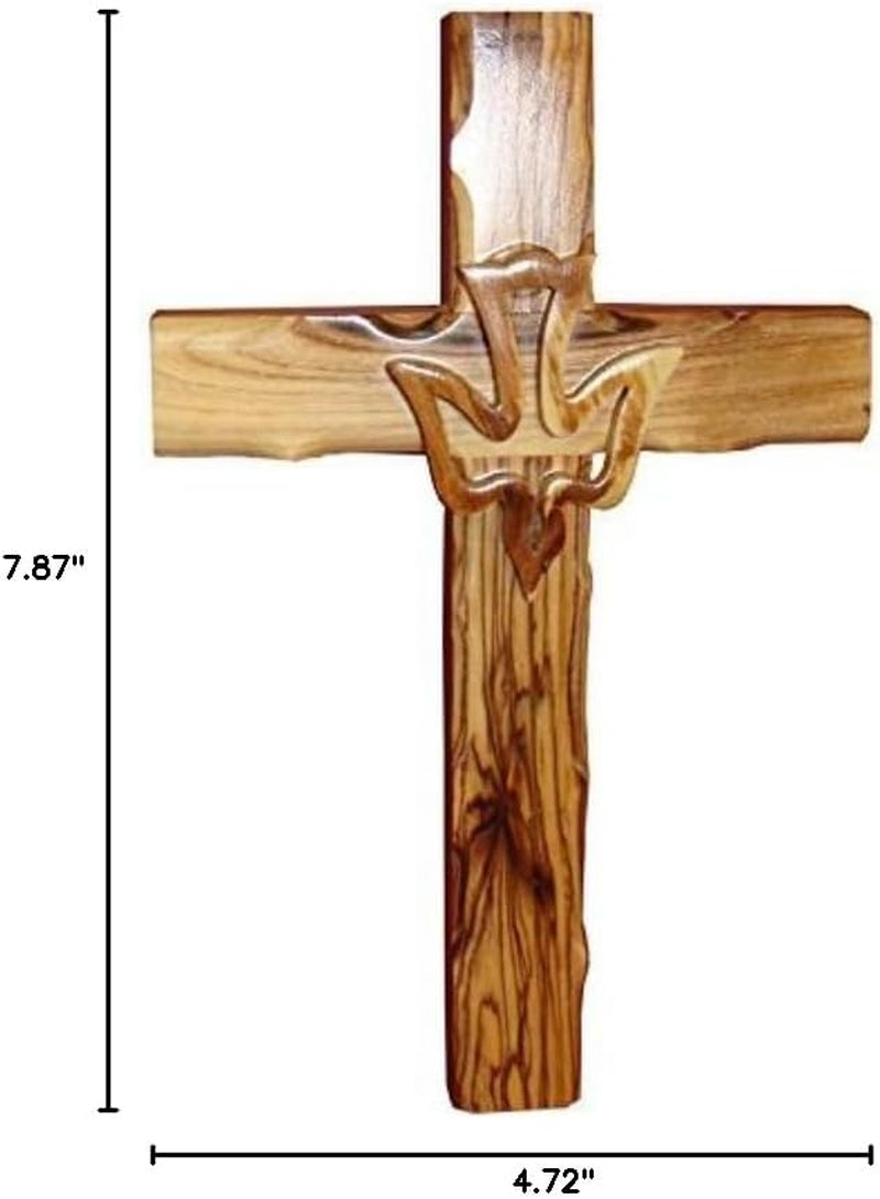 Wall Hanging Hand Carved Olive Wood Dove Christian Cross Jerusalem Holy Spirit & Certificate for Bedroom Kids Room Wall Decor Christmas New Year Wedding Birthday | 20Cm / 7.8" | CRS019