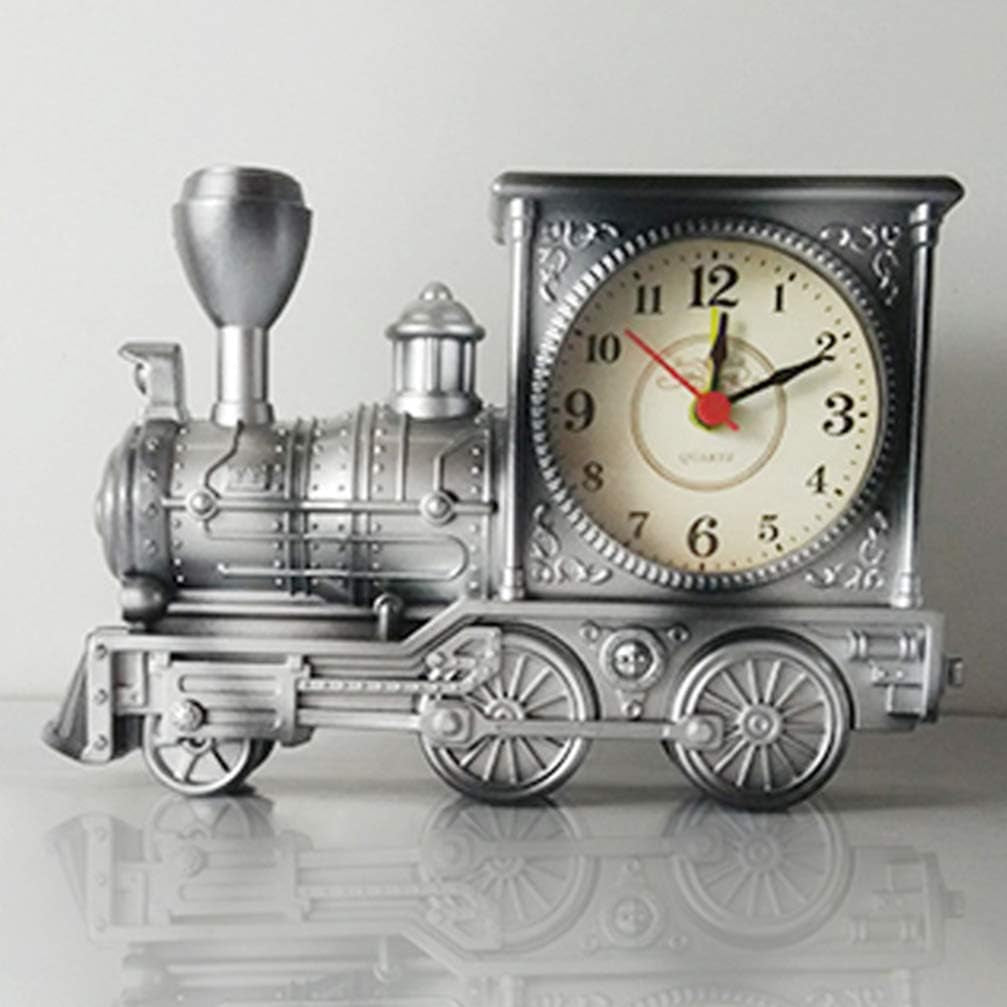 Silver Retro Train Clock Model Train Locomotive Clock Table Time Clock Steampunk Decoration Home Office Shelf Train Model Time Clock