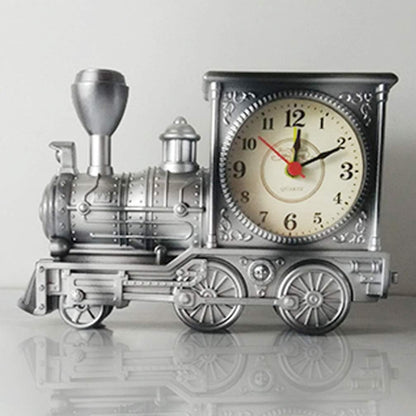 Silver Retro Train Clock Model Train Locomotive Clock Table Time Clock Steampunk Decoration Home Office Shelf Train Model Time Clock