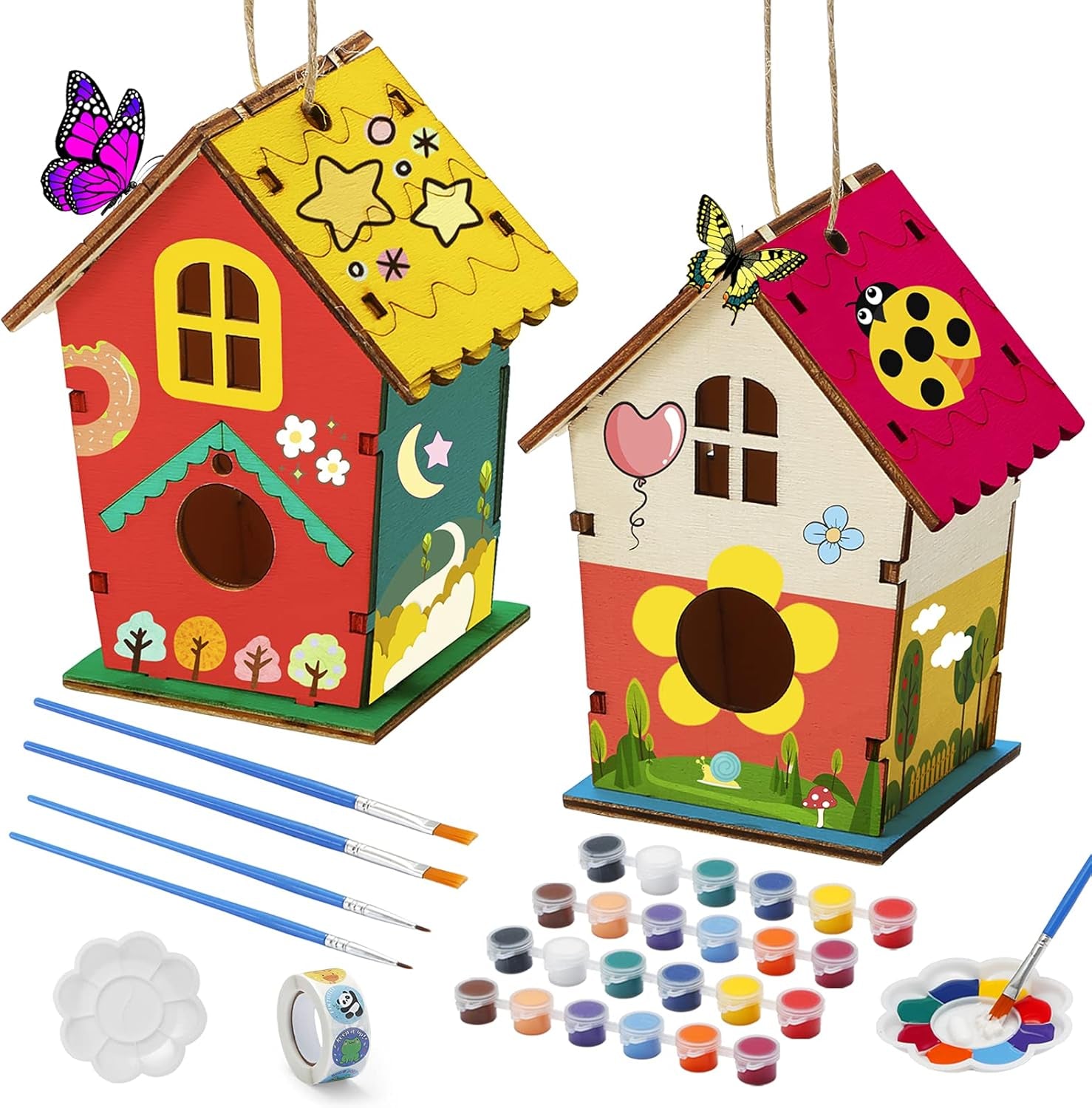 Bird House Kit 2 Pack,Arts and Crafts for Kids Diy Bird House Kits for Children Adult to Build,Hanging Outdoor Wood Build Your Own Unfinished Bird House Kit for Girls Boys Toddler Ages 4-6,6-8,8-12