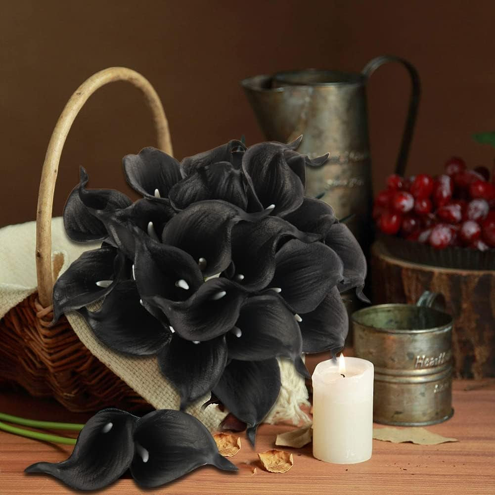 Calla Lily Artificial Flowers Real Touch Flowers Black Flowers Artificial for Decoration Calla Lillies Artificial Black Fake Flowers Tiger Lilly Flowers Calla Lily Bouquet for Wedding Home Decor