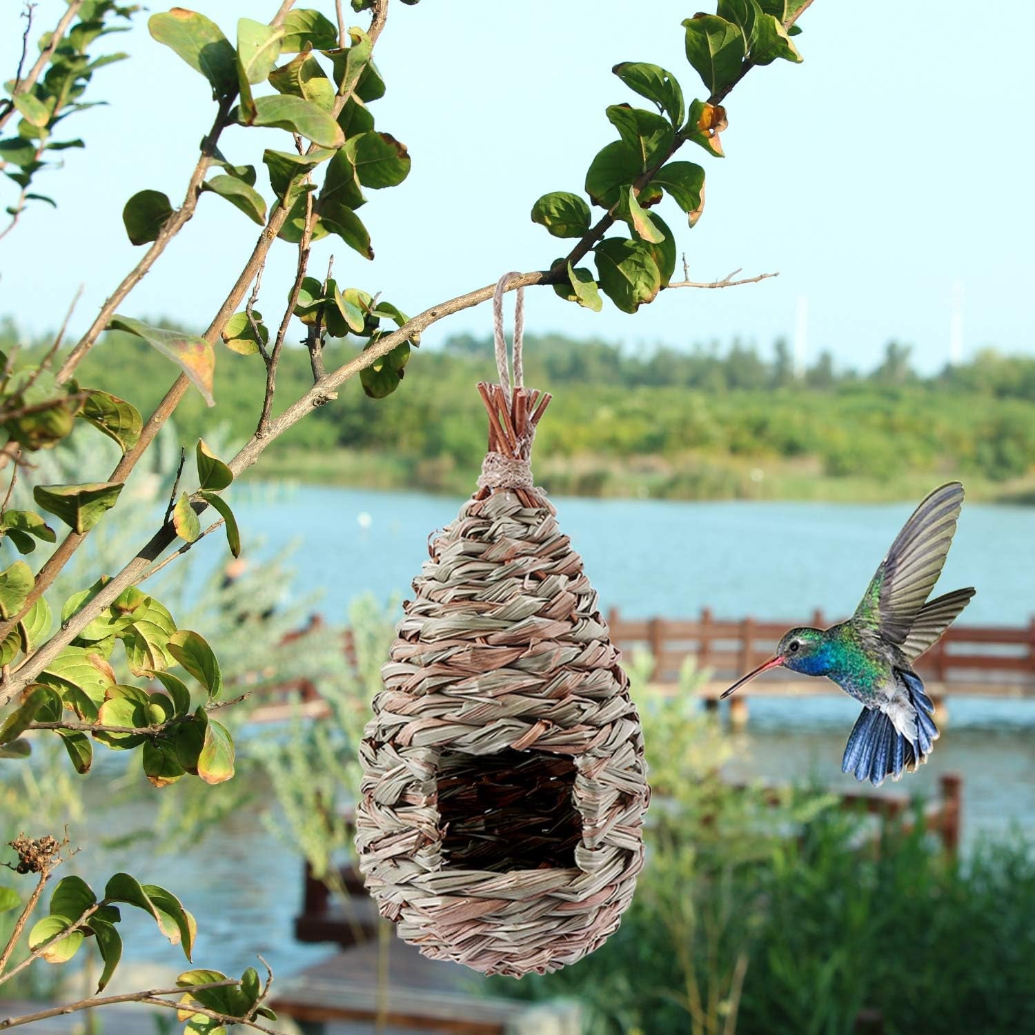 Bird House,Winter Bird House for outside Hanging,Grass Handwoven Bird Nest,Hummingbird House,Natural Bird Hut Outdoor,Birdhouse for Kids,Songbirds House