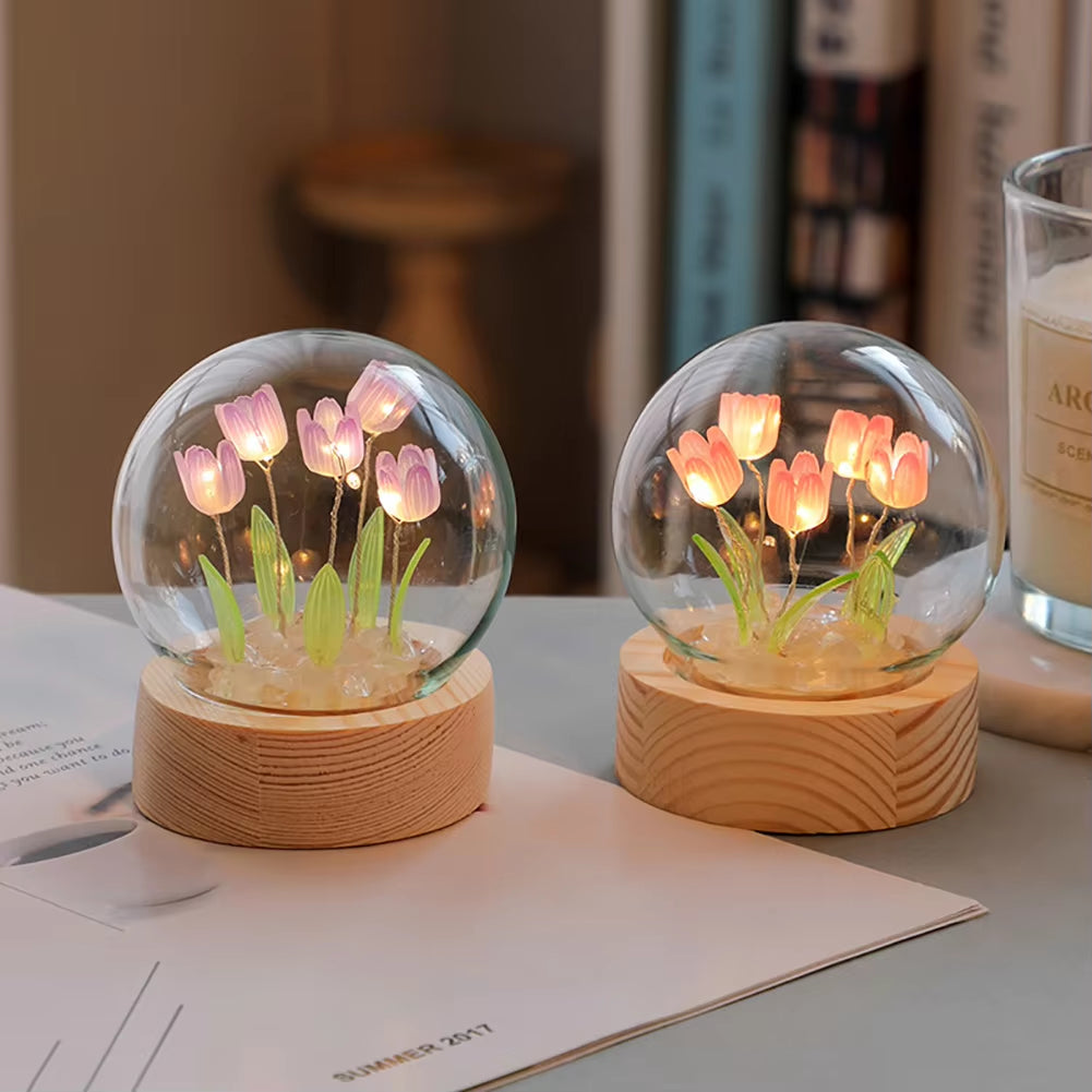 Tulip Night Light Cute Bedroom Room Decor Floral Lamp Valentines Day Gift Lampara Tulipanes Girlfriend DIY Material Handmade