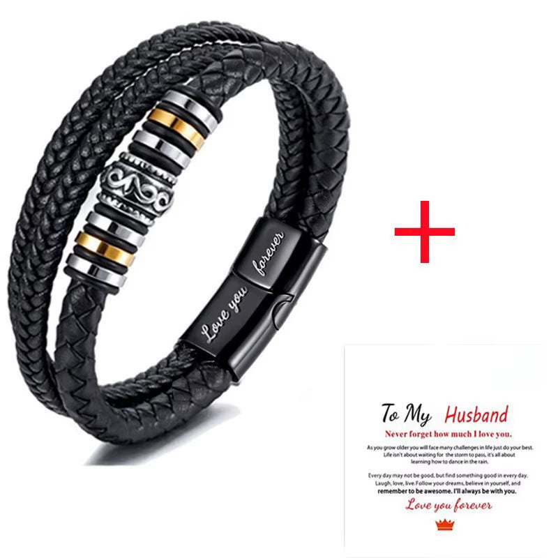 Braided Leather Bracelet to My Son 'Never Forget How Much I Love You' Braided Bracelets for Men Double Row Magnetic Closure