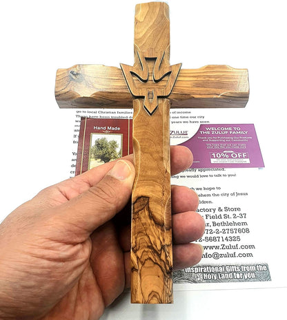 Wall Hanging Hand Carved Olive Wood Dove Christian Cross Jerusalem Holy Spirit & Certificate for Bedroom Kids Room Wall Decor Christmas New Year Wedding Birthday | 20Cm / 7.8" | CRS019