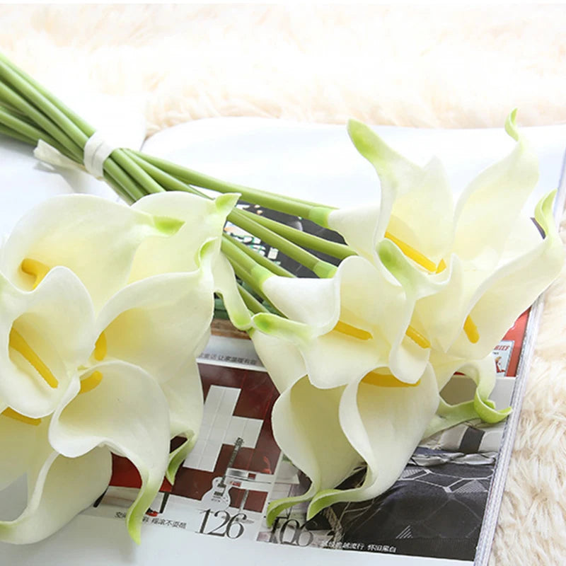 10Pcs Artificial Flowers Decorative Flowers Calla Latex Home Decoration Birthday Party Wedding Bouquet Flowers