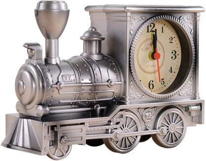 Silver Retro Train Clock Model Train Locomotive Clock Table Time Clock Steampunk Decoration Home Office Shelf Train Model Time Clock