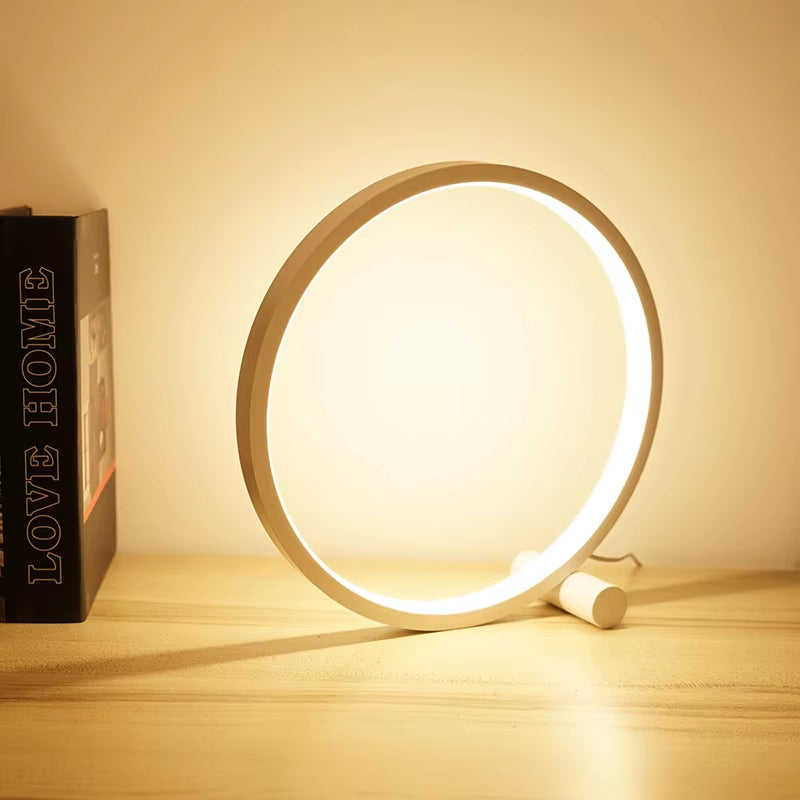 25CM LED Table Lamp Bedroom Circular Desk Lamps for Living Room Black/White Dimmable Bedside Lamp round Night Light Decoration