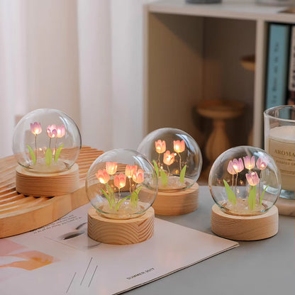 Tulip Night Light Cute Bedroom Room Decor Floral Lamp Valentines Day Gift Lampara Tulipanes Girlfriend DIY Material Handmade